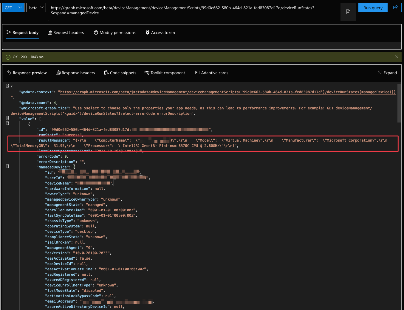 Microsoft Graph Explorer Example